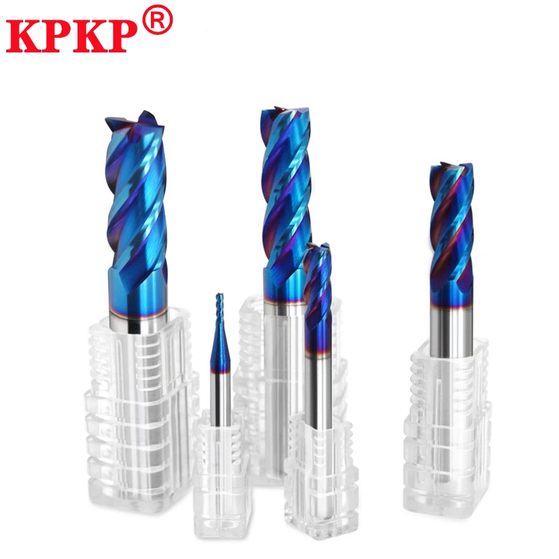 HRC65 4-Flute Blue Nano Coating lengthening Milling Cutter Tungsten Steel Carbide Flat End Mill For CNC Machining Endmill Tools