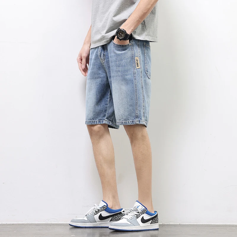 2024 Men Summer Korean Style Fashion Shorts Baggy Straight Denim Vintage Short Casual Loose Short Jeans Male Light Blue