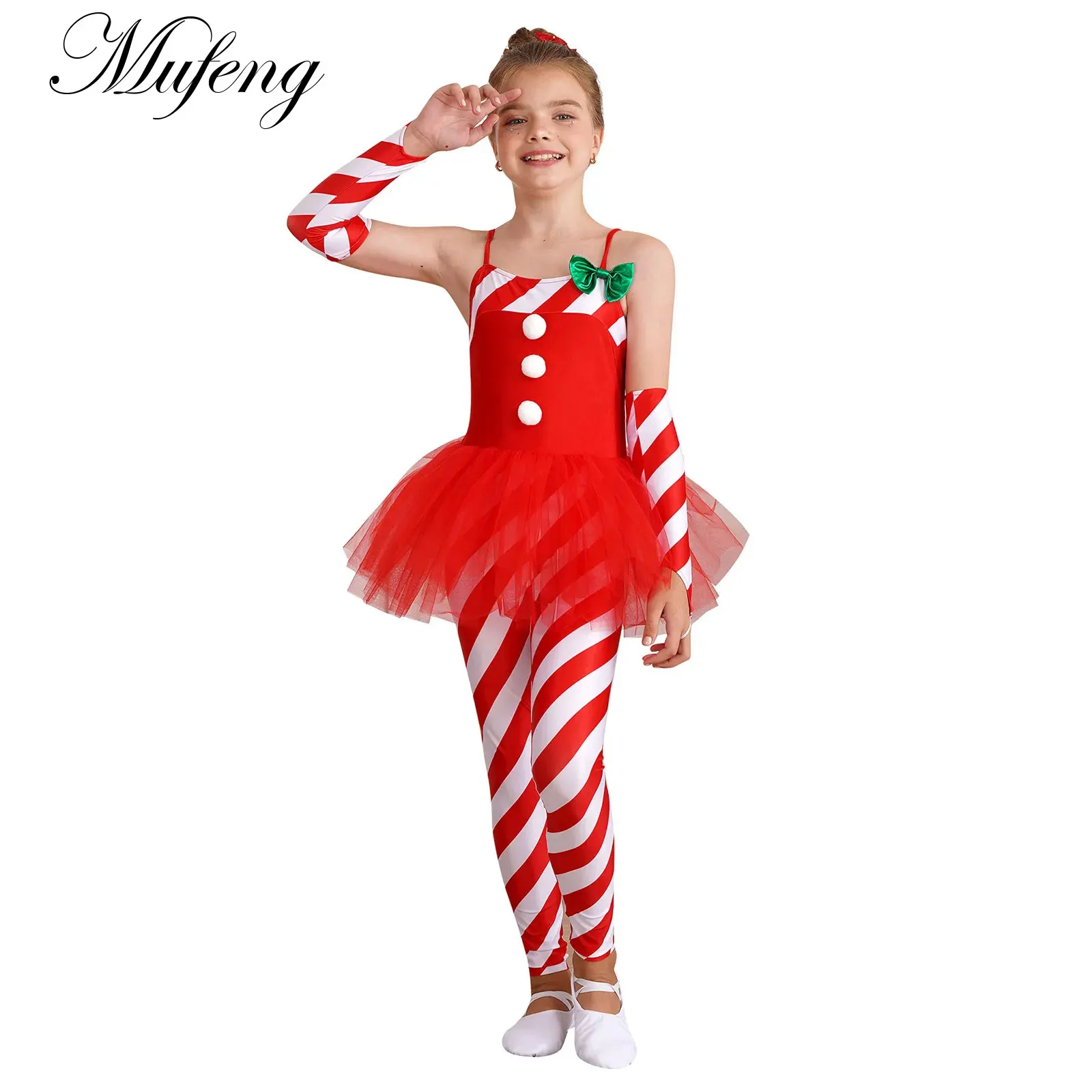 Kind Mädchen Zuckers tange Elf Weihnachts kostüm ärmellose Tüll Rock Tanz Bodysuit Overall Unitard Weihnachten Urlaub Trikot Tanz kleidung