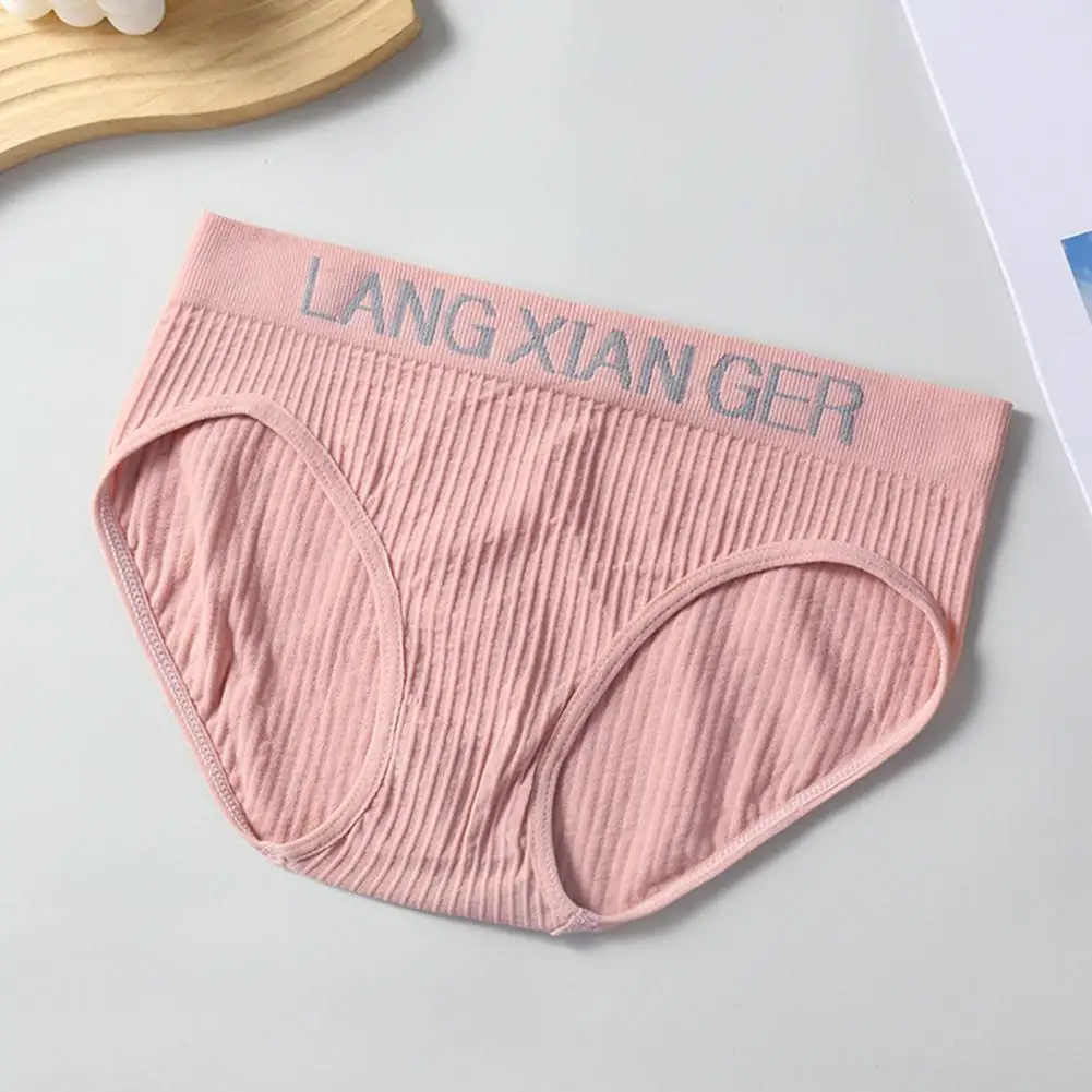 Women Underwear Seamless Mid Waist Women's Panties with Letter Print Breathable Fabric Slim Fit Design Quick Dry for Casual