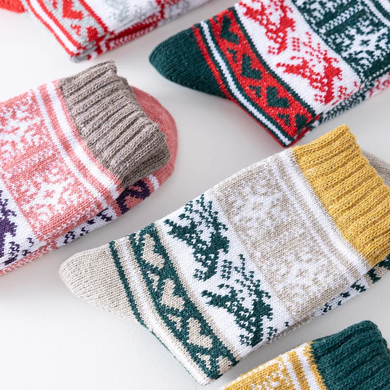 Chaussettes d'équipage confortables pour femmes, optique chaude, douces, cadeaux de Noël, hiver, 5 paquets