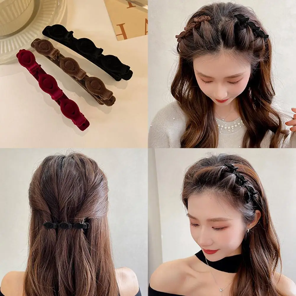 1PC NEW Flocked Bangs Hair Clip Black Headwear Women Braided Hairgrip Barrettes Fashion Cute Hair Hairpins Accessories Alic T3S7