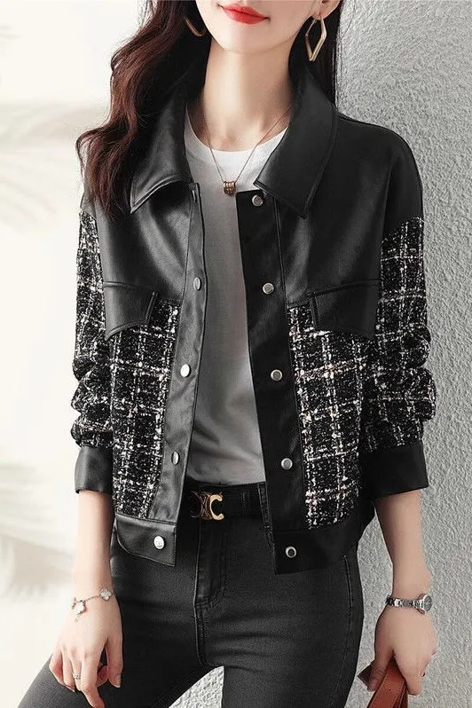 Or Biker Jaet femme ample décontracté Faion printemps automne nouvelle Version coréenne polyvalente fibre de Polyester 00%