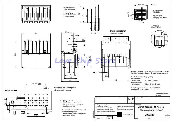 Conectores métricos duros, novos e originais, 7P, 2mm RA, 10.5A, PWR, MOD 2, CONT LVL, 254018, 5-10 PCes