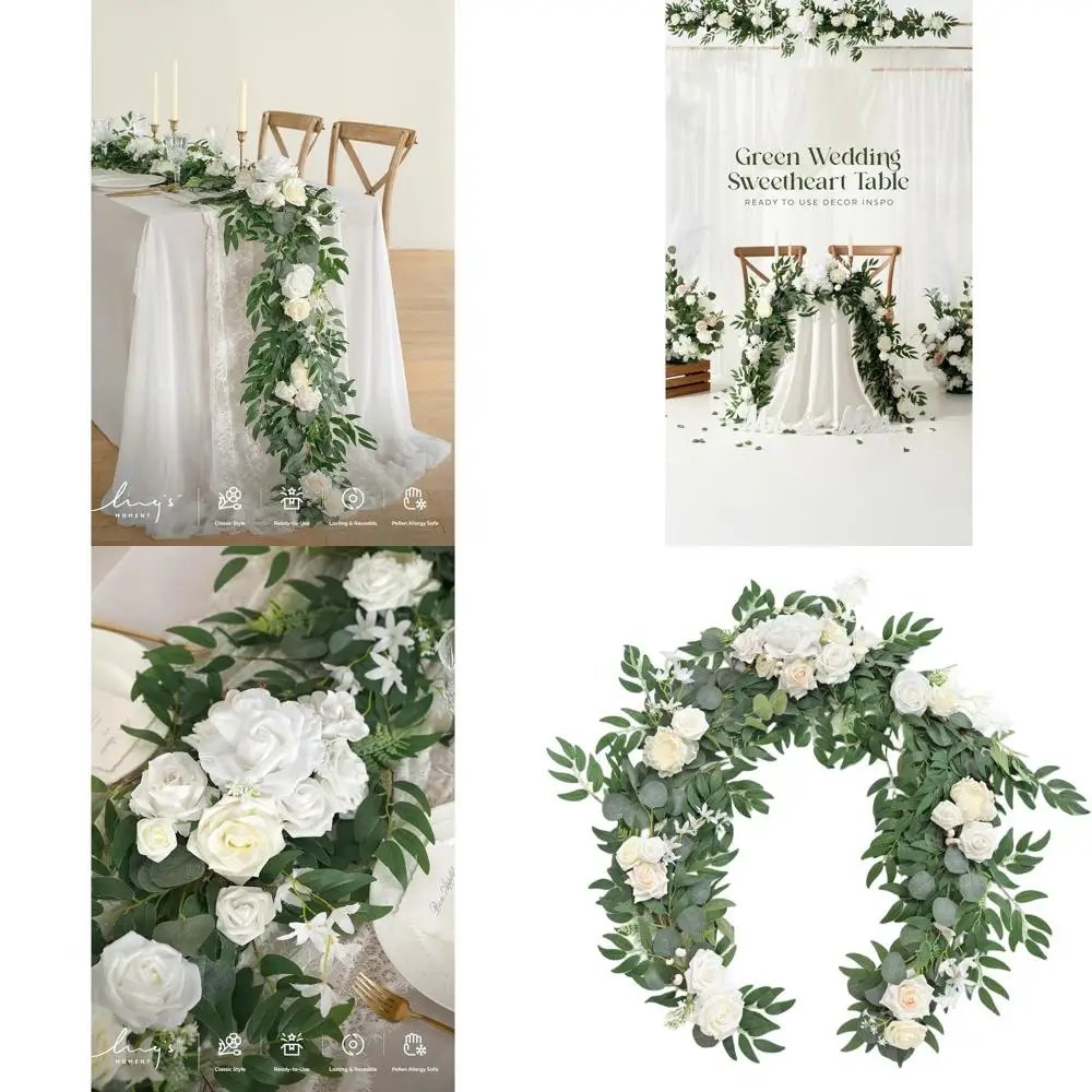 

Гирлянда из эвкалипта и роз длиной 6 футов для стола жениха/невесты или свадебного торжества, искусственное цветочное украшение, в стиле весеннего сада