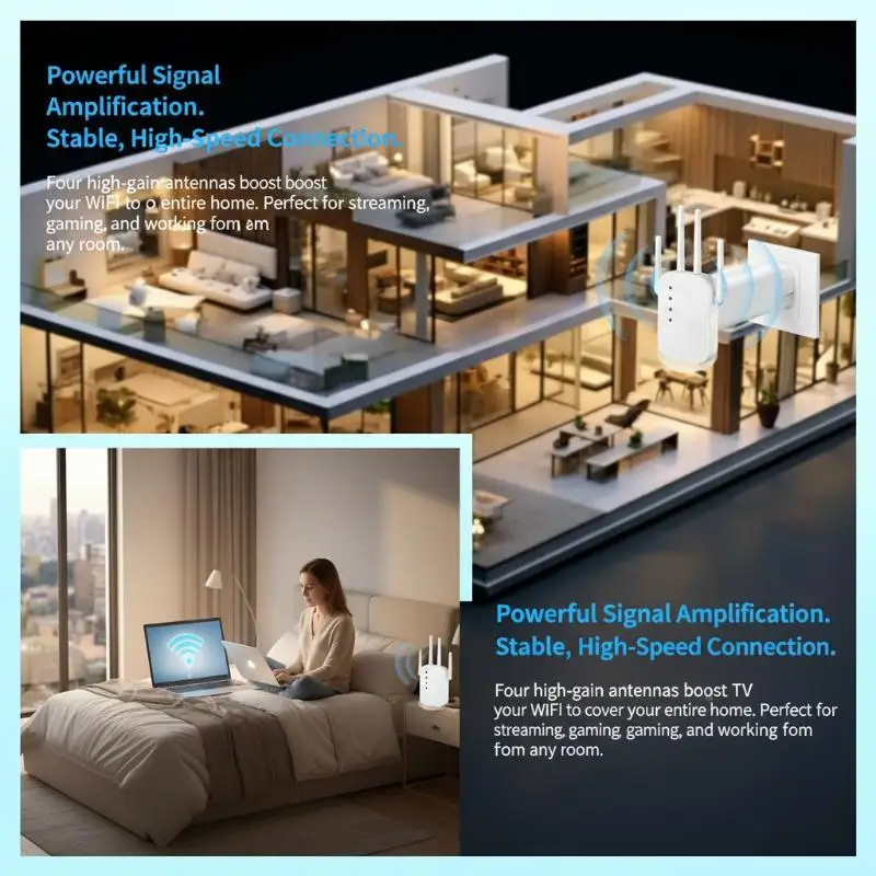 300Mbps Wireless WiFi Repeater 24G Signal Amplifier for Laptops Tablets Smart Home Devices