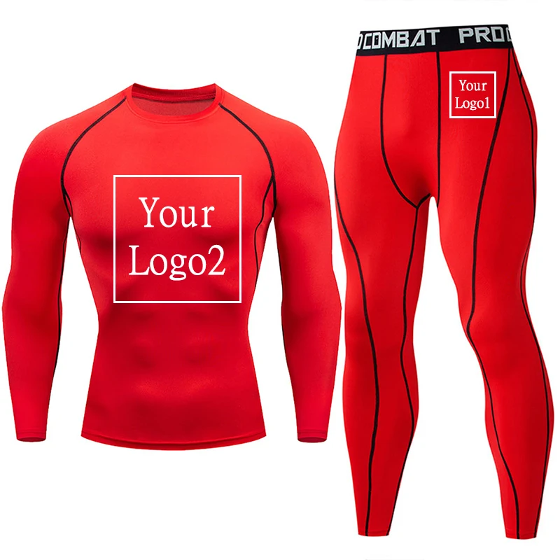 Calças de compressão de logotipo personalizado masculino, Terno fitness, Conjuntos de roupas de ginástica, Terno esportivo para correr, Roupas