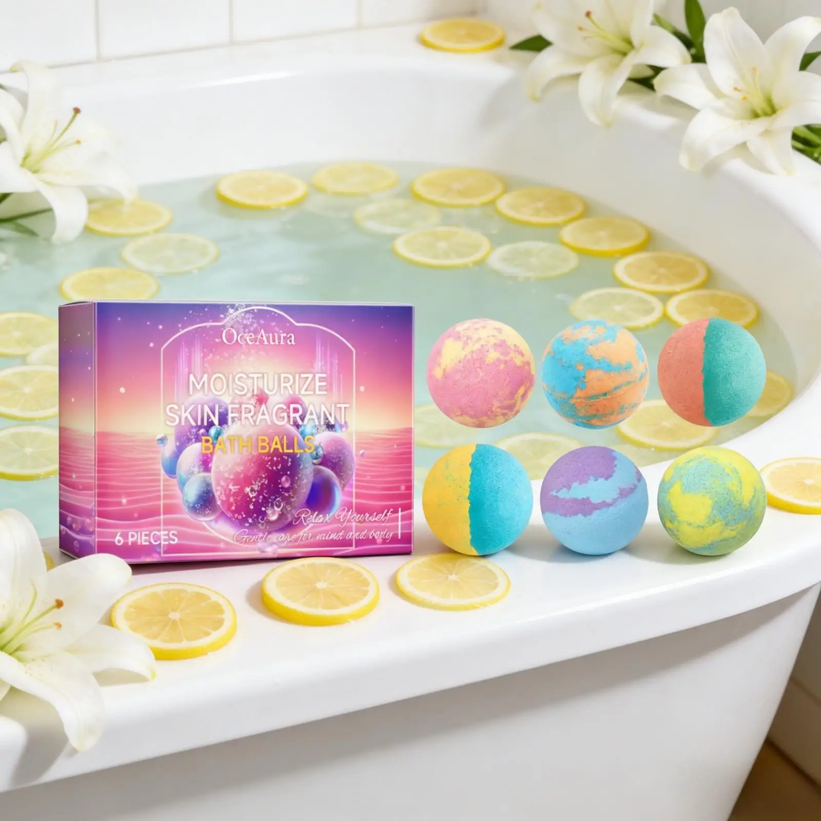 OceAura Kulki do kąpieli z pęcherzykami, miękkie, gładkie, pielęgnujące ciało, nawilżające, poprawiające elastyczność skóry, produkty do kąpieli, zestawy prezentowe dla kobiet
