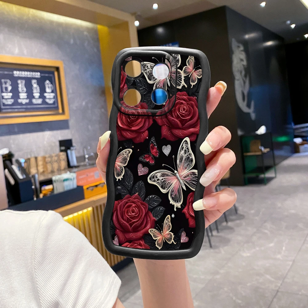 Compatiable with Xiaomi Redmi Note 14 13 Pro 5G 12S 4G 11S 13C 12C A4 Luxury Flower Butterfly Wave Case Cover Bolang view 4