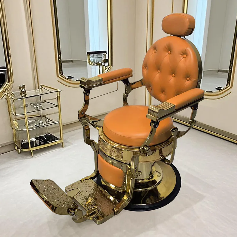 

Cross-border retro gold oil head large chair barber chair barber shop hair salon special hair shaving and trimming chair can be