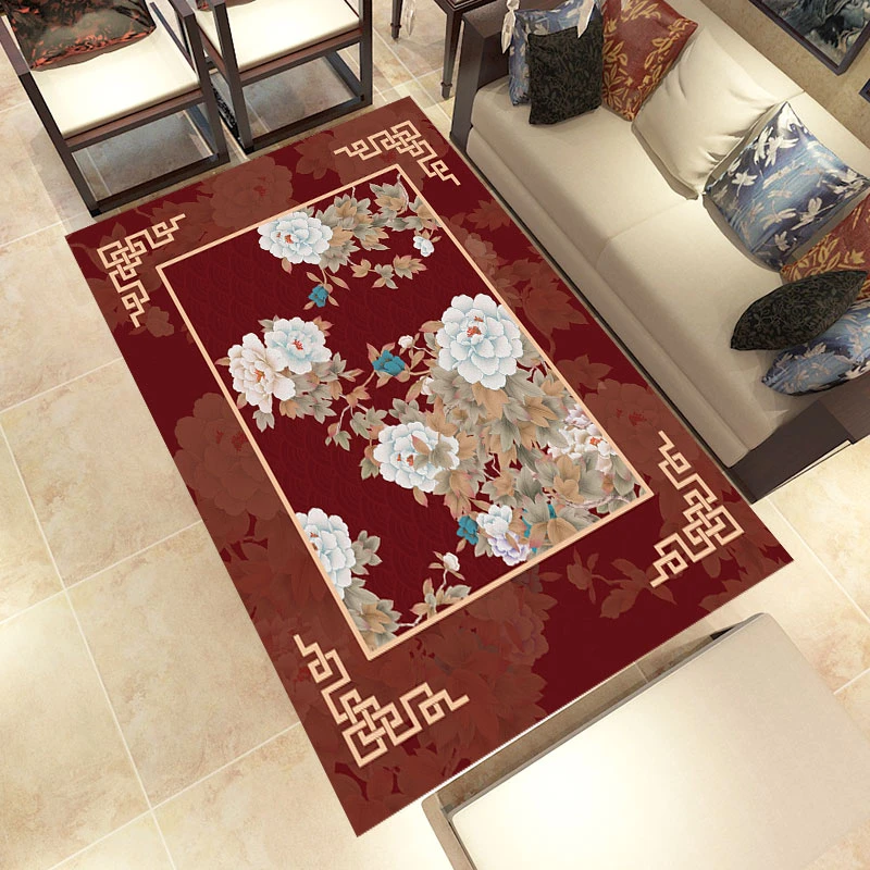 

Reese Non-Slip Rug Durable Easy Clean Asian Traditional Peony Carpet Red Gold Floral Home Decor Kids Pets Spring Summer Luxury