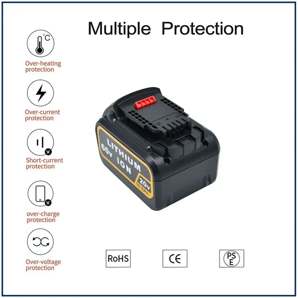 for Dewalt  20V 60V 18.0Ah  MAX Replacement BatteryDCB606 DCB609 DCB205 DCB204 DCB206 DCB209 Power Screwdriver Tools Batteries