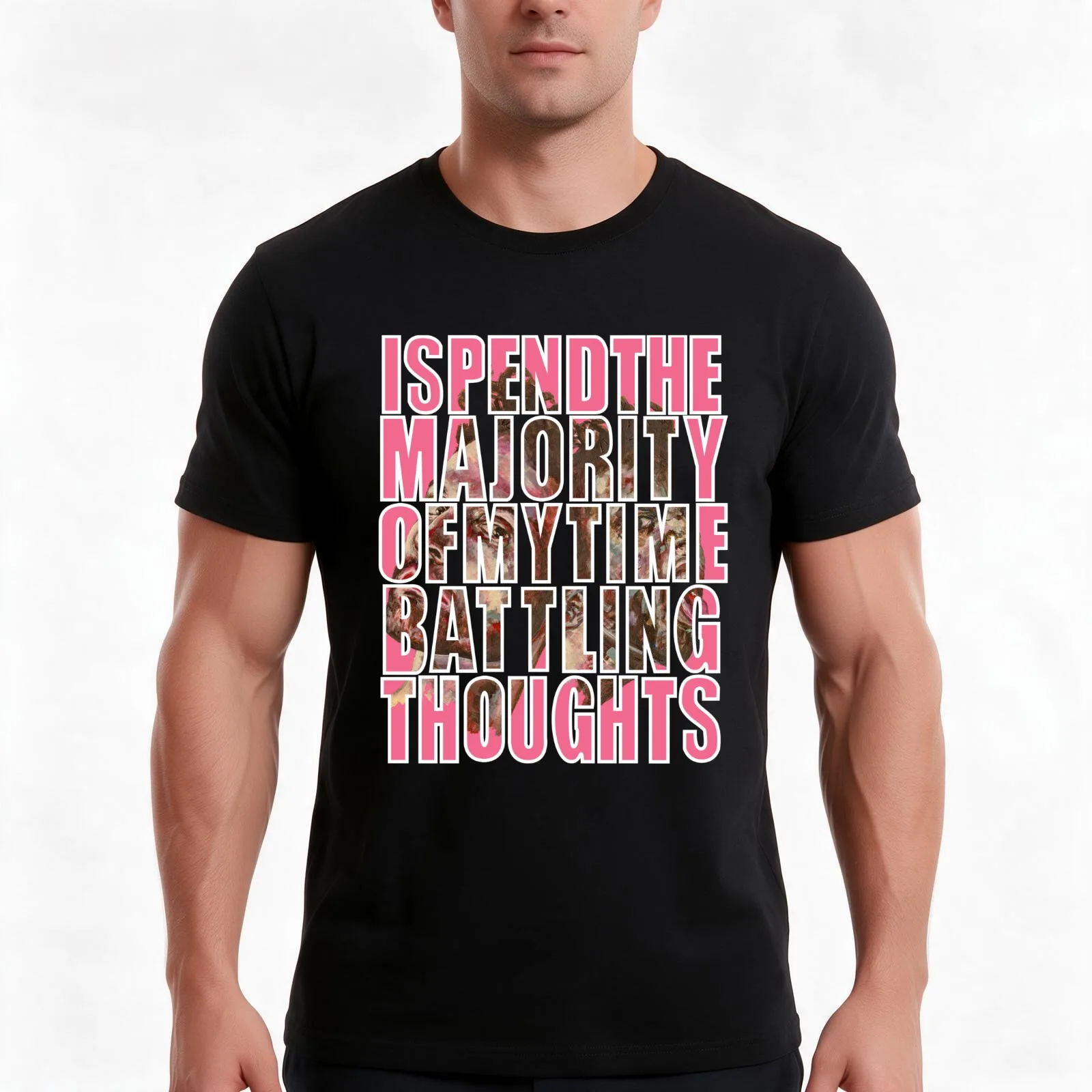 I spend the majority of my time battling thoughts T-Shirt Summer Casual Cotton Tee Oversized Streetwear Tops Unisex Men Women