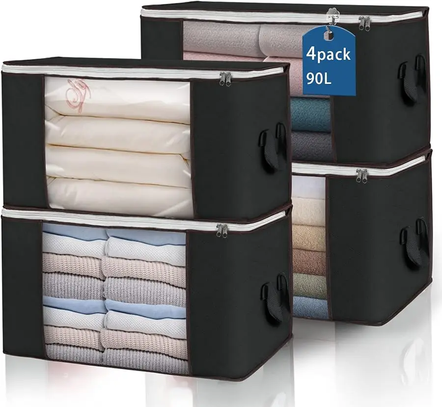 

Large Storage Bags, 4 Pack Clothes Storage Bins Foldable Closet Organizers Storage Containers with Durable Handles Thick Fabric
