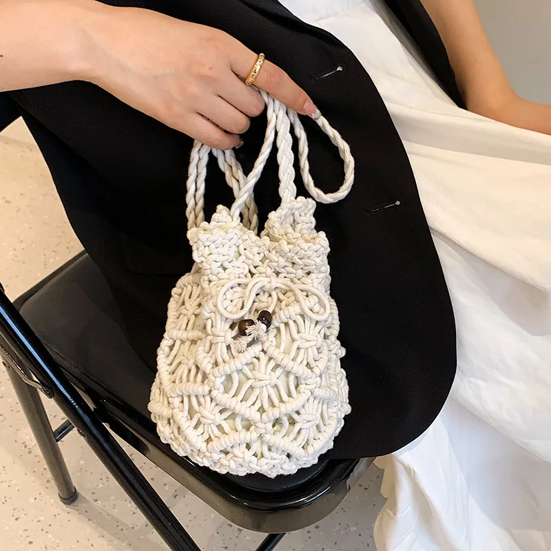 Women Hand-Woven Crossbody Shoulder Bag Underarm Clutch Knitted Bucket Beach Bags Ladies Summer Travel Small Handbag Purse bolsa