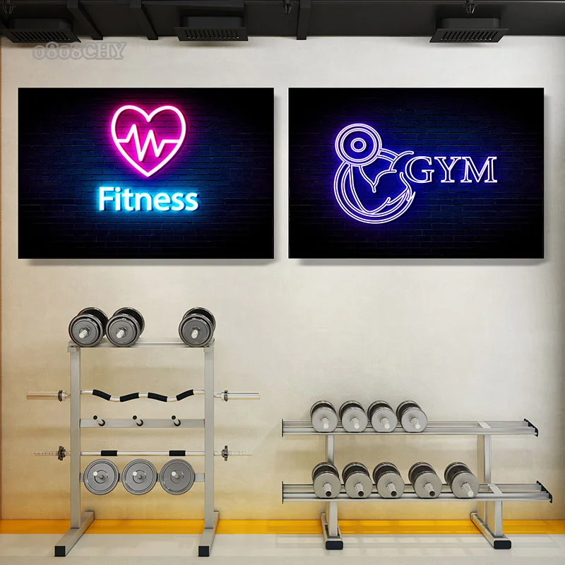Fitness Neon Art Canvas Prints Paintings Fitness GYM Body Motivation Posters Bodybuilding Wall Art Pictures for Home Gym Decor