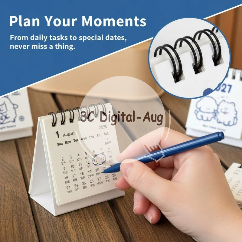 2027 Mini Desk Calendar Adorable Cartoon Print Portable Durable Daily Planner for Office Home All Age Use