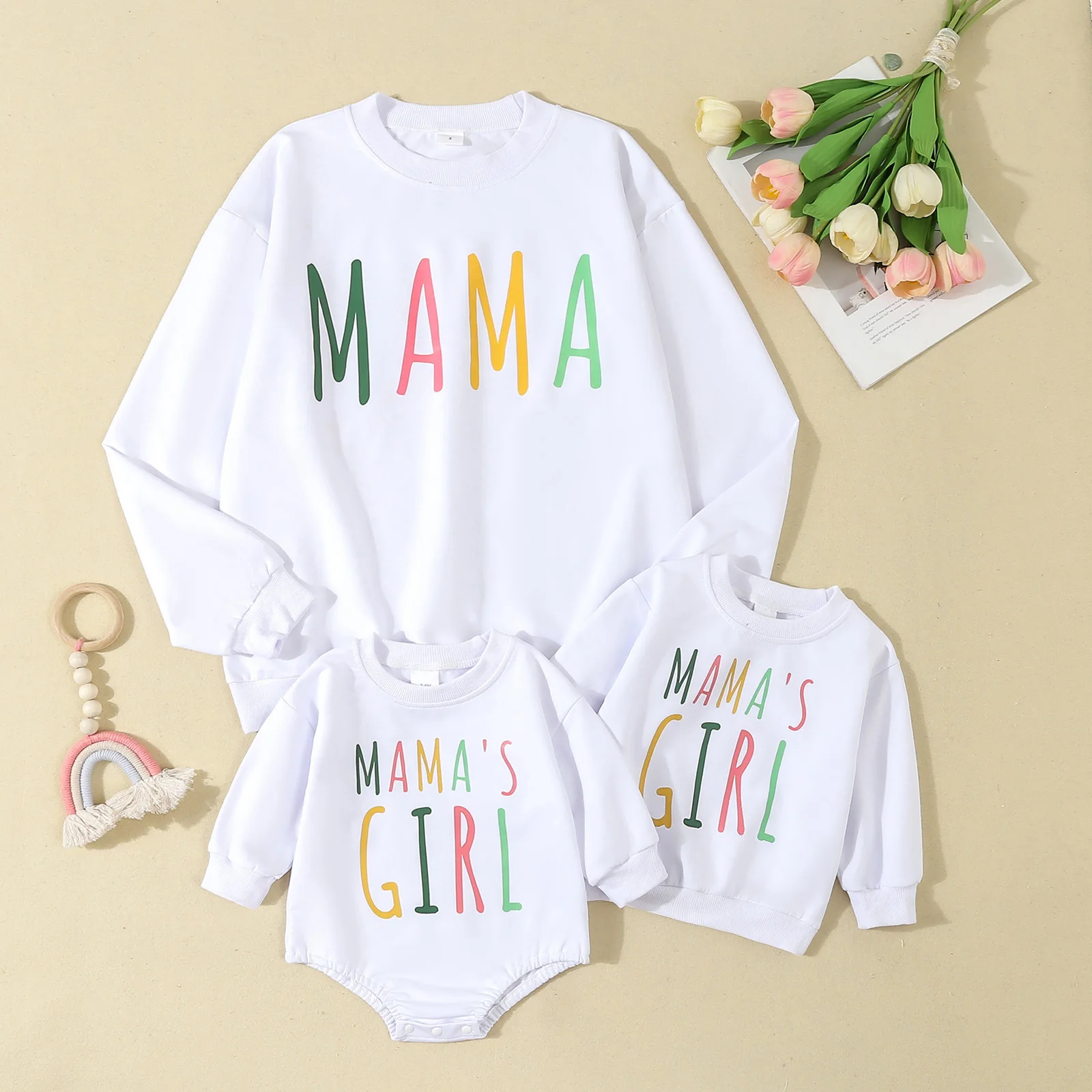 Citgeett Autumn Kids Baby Girls Mommy Matching Outfits Long Sleeve Letter Print Sweatshirts Pullovers Bodysuit Fall Clothes