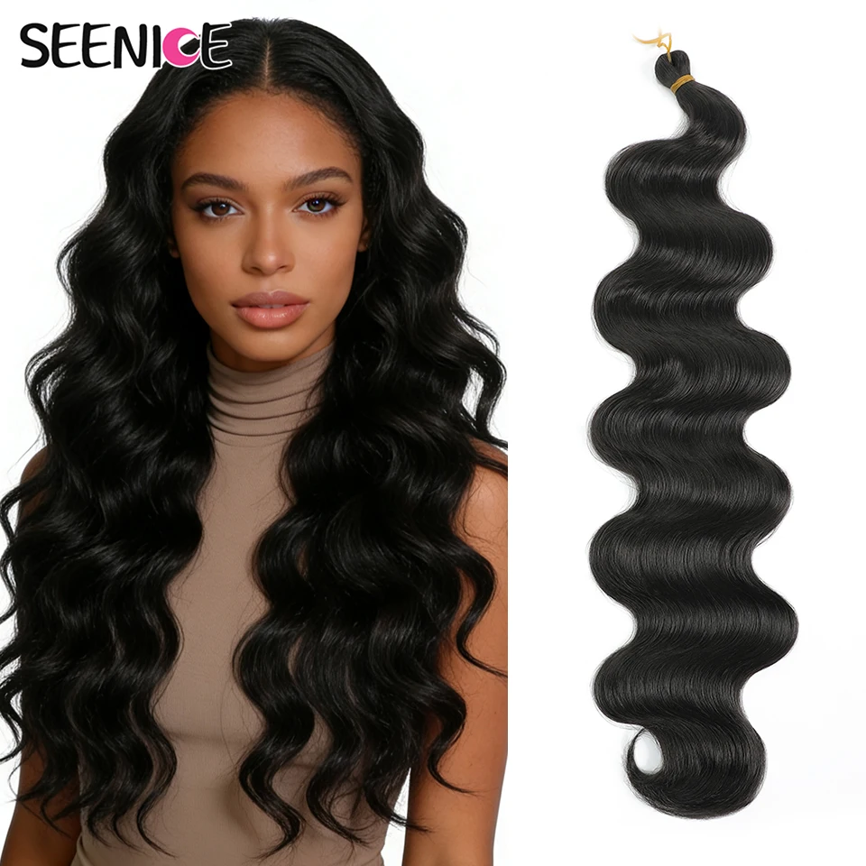 

24 Inch Body Wave Synthetic Braiding Hair Extensions Pre-Feathered Black Boho Box Braids for Goddess Deep Wave Crochet Hair