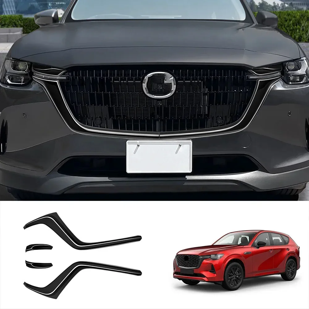 For Mazda CX60 cx 60 2022 2023 2024 ABS black Car Front Bumper Racing Grills Mesh Grille Around Cover Trim Car Accessories