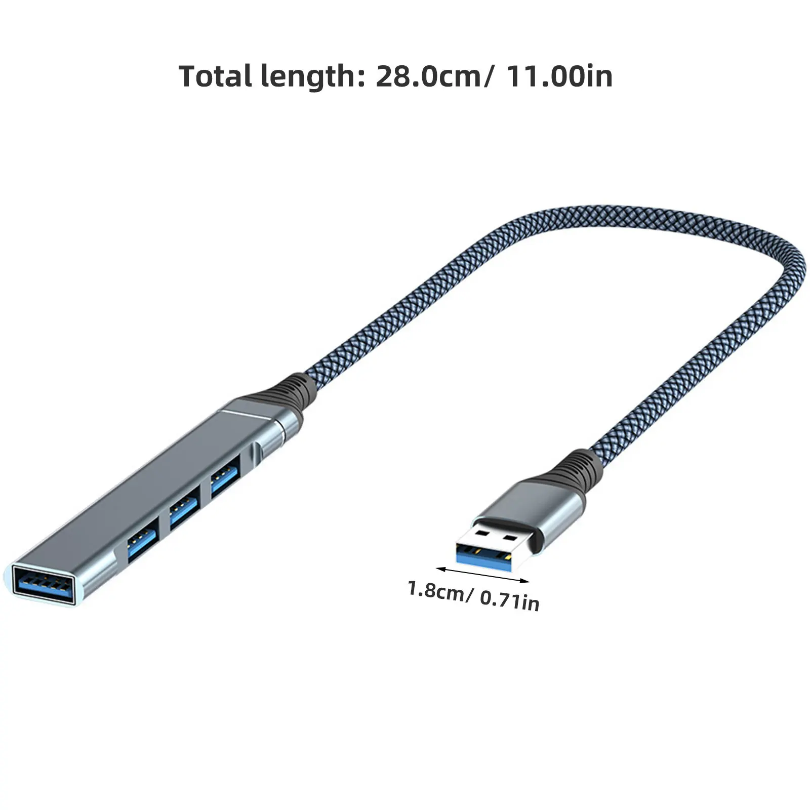 4 Port USB Hub Expansion Adapter USB 3.0 Aluminum Alloy Data Expander Multi Device Connector for Laptop Pc Keyboard Mouse Webcam