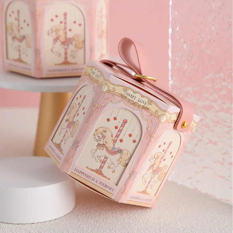 10pcs Gift Box Packaging Baby Shower Kids Birthday Favors Snack Food Candy Cookies Boxes Blue Pink Carousel Bride Party Supplies view 4