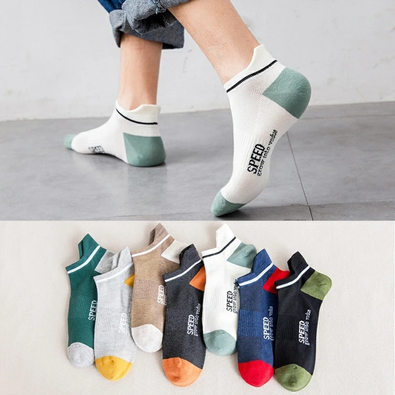 5 Pairs High Quality Men Ankle Socks Breathable Cotton Low Short Casual Stripe Anti-wear Fashion Four Seasons Street Plus Size