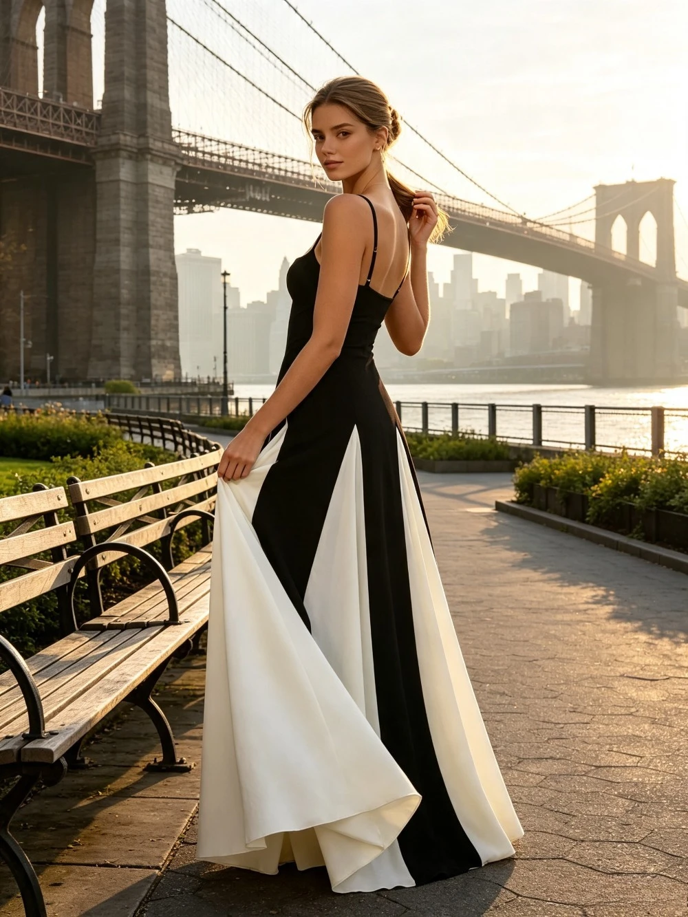 Customized Black and White Block Spaghetti Strap Dresses 2026 New High Waisted Flowing A-line Evening Gown Suitable for Dances
