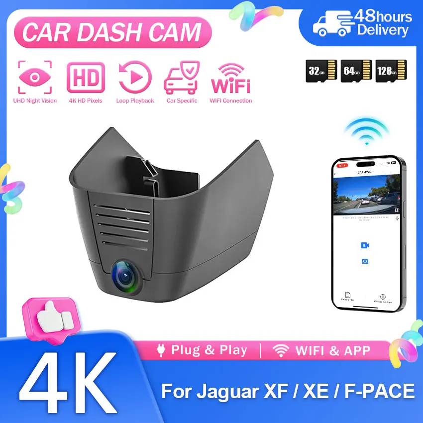 4K UHD 2160P Plug and Play Dash Cam Camera Night Vision For Jaguar XF(X260), XE(X760), F‑PACE / Range Rover Evoque, Velar