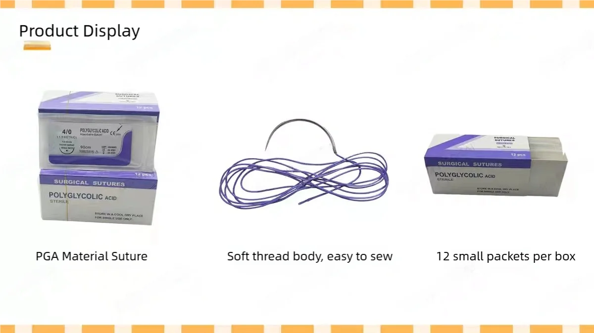 Veterinary Absorbable Sutures, Polyglycolic Suture (0/2/3/4 Medical Suture) (12 Pcs/90cm Round/Reverse Suture Thread)