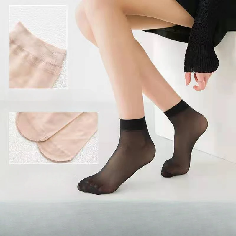 10 пар-50 пар прозрачных летних носков, ультратонкие женские нейлоновые женские короткие носки до щиколотки Meias, эластичные весенние шелковые носки с кристаллами