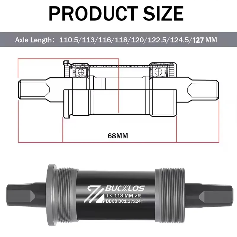 BUCKLOS Road Bike BB Bicycle Square Taper Bottom Bracket MTB BSA 68mm 110.5 113 116 118 120 122.5 124.5 152 156 174 Threaded BB