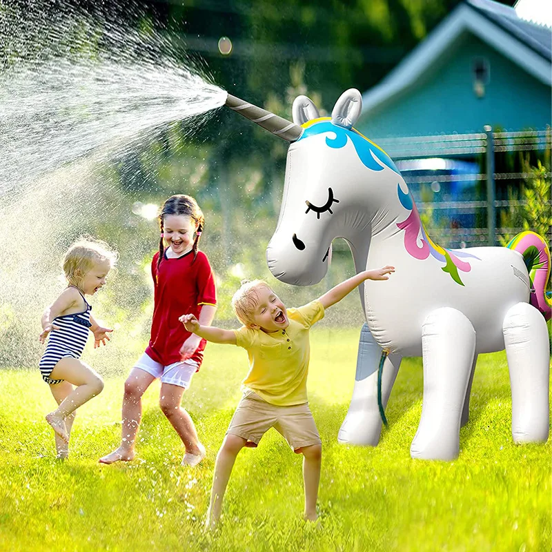 

Baby Summer Outdoor Water Toys Inflatable Water Spray Cute Unicorn Water Spray Horse with Ground Nails Recreation Accessories