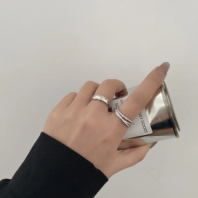 Adjustable index finger ring, niche design, simple double layer, crossover feminine fashion personality stainless steel ring