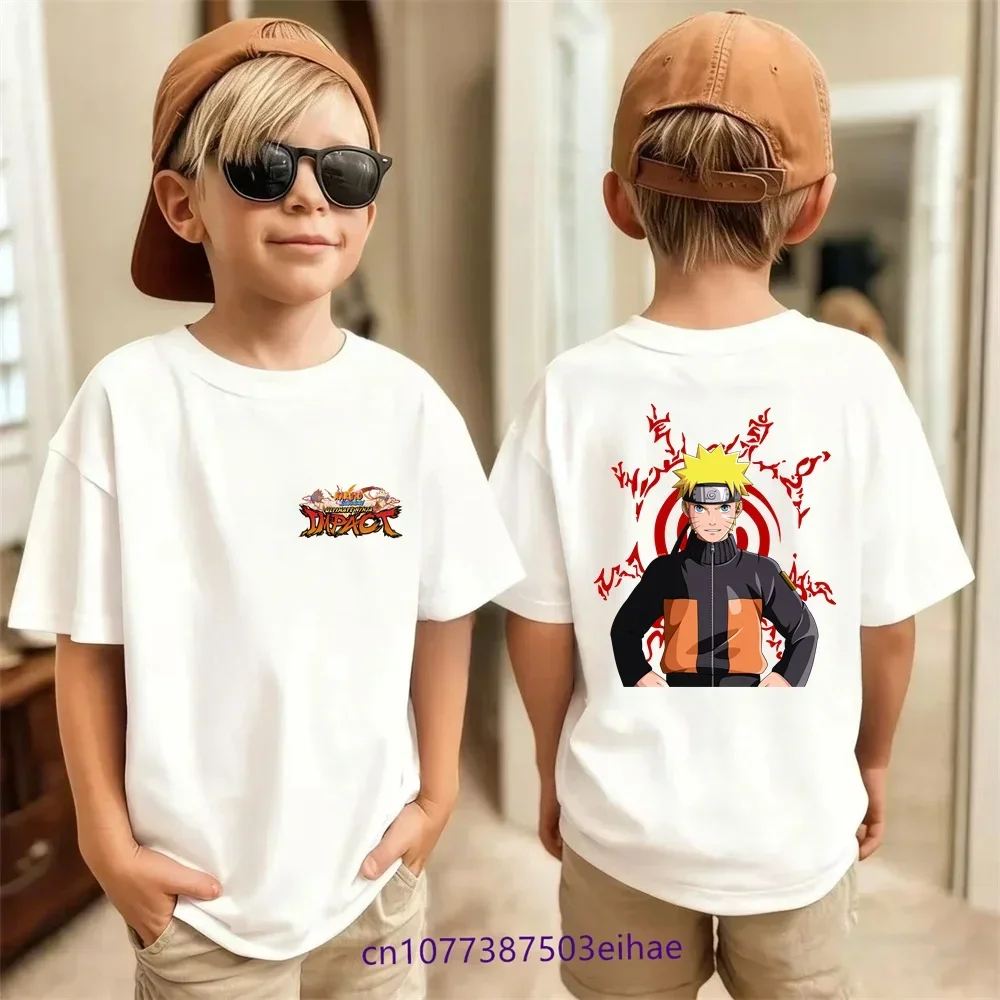 Hot-selling Anime T-shirts 2026 New Naruto Kids T-shirt Cartoon Character Print Pure Cotton Short-sleeved Round-neck Shirt