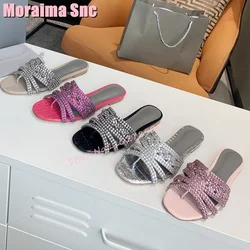 Pantofole a punta tonda in cristallo di lusso piatte con punta a Clip moda Casual scarpe da donna all'aperto estate spiaggia rosa solido 2024 più nuovo