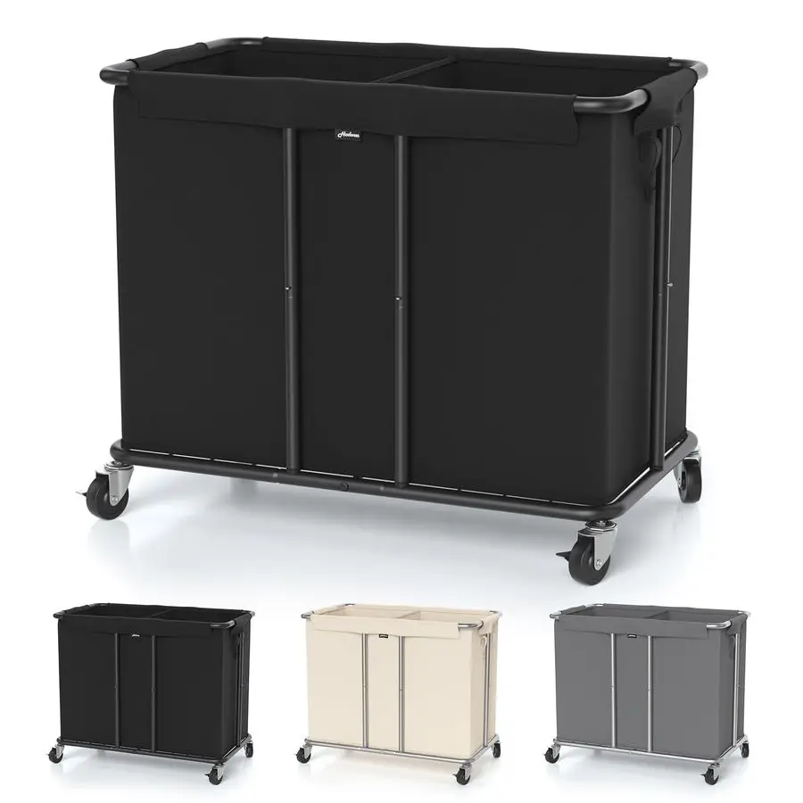 

Корзина на колесах, 2 секции, 230 л (61 галлон), большая вместимость, прочная корзина для белья на бесшумных резиновых роликах с отсоединяемыми колесиками