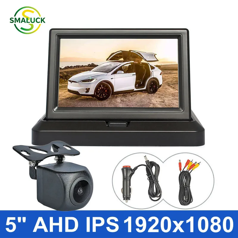 SMALUCK AHD 5inch IPS Screen Backup Car Monitor 1920*1080 HD 170 Degree Starlight Night Vision Car Camera Vehicle Reverse