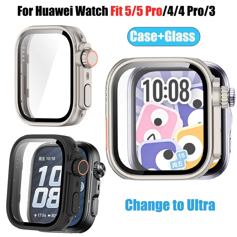 PC Case+Glass Change to Ultra for Huawei Watch Fit 5 Pro/5/4/3 Screen Protector for Huawei Watch Fit 4pro/Fit 5 Upgrade to Ultra