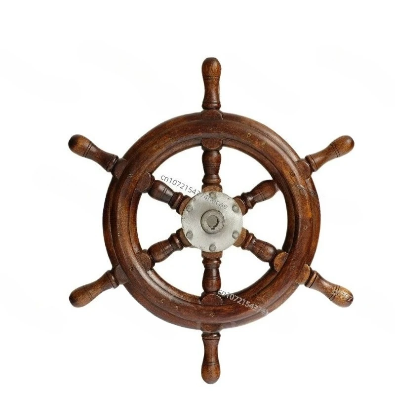 

Solid wood rudder retro wall decoration home bar wall decoration pendant Mediterranean pilot helmsman copper core steering wheel