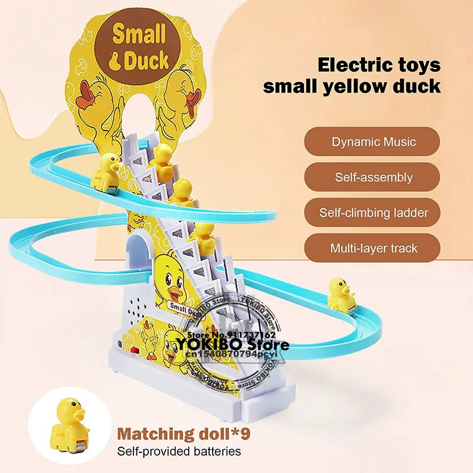 Baby Toys Electric Duck Track Slide Toys Boys Girls Electric Climbing Stairs Toy LED Lights Musical Slide Toys for Children Kids