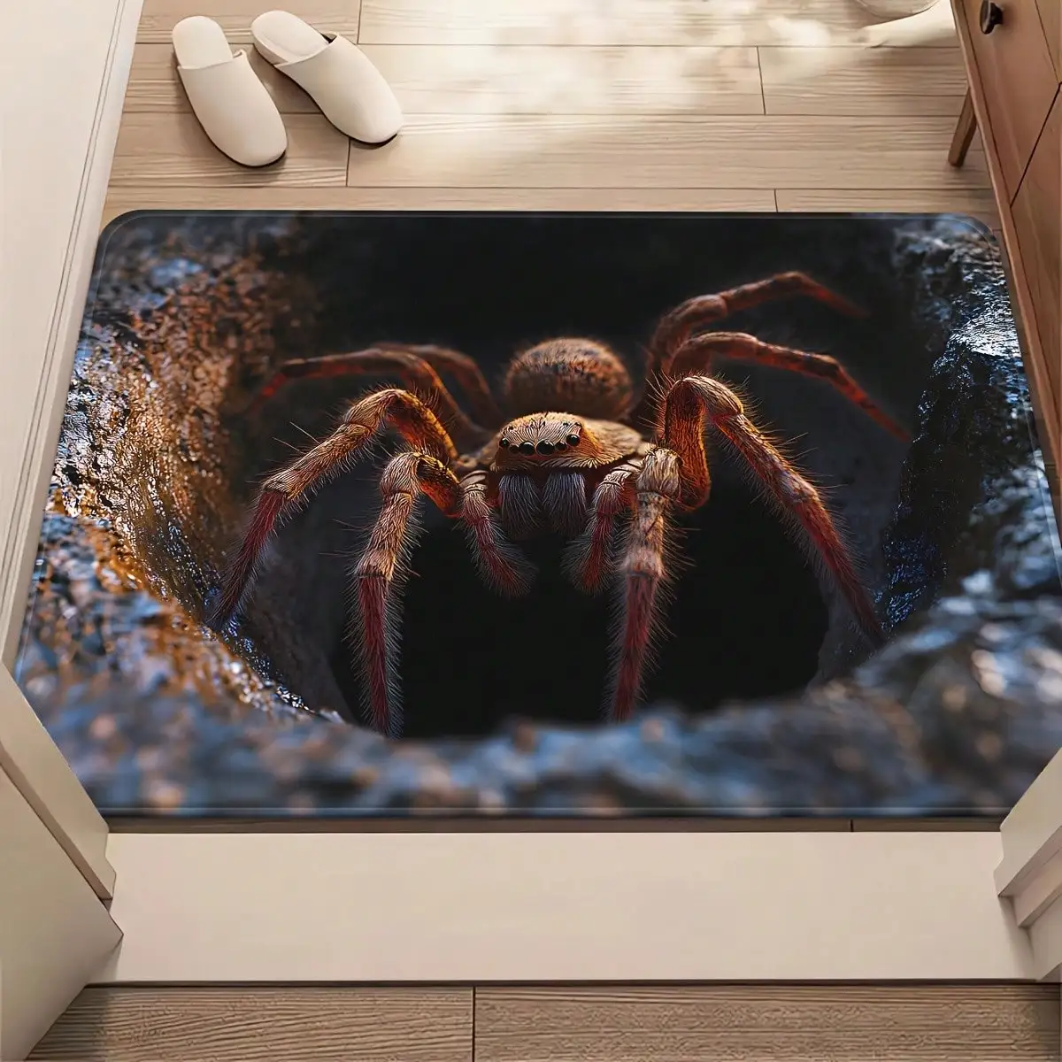 Realistic Spider Door Mat - 3D Visual Effect Entrance Rug, Funny Scary Prank Floor Mat,  Outdoor/Indoor Carpet, Multiple Sizes