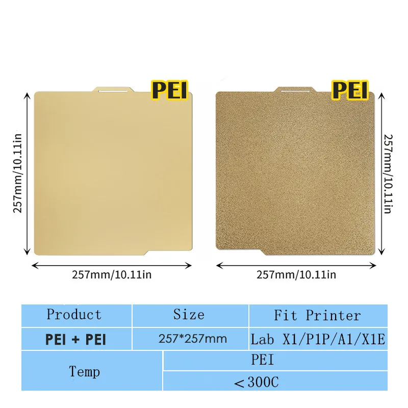 

ENERGETIC Double Sided Textured PEI Sheet+Smooth PEI Build Plate for Bambu Lab X1/X1C/P1P/P1S/A1 Flexible Print Bed 257x257mm