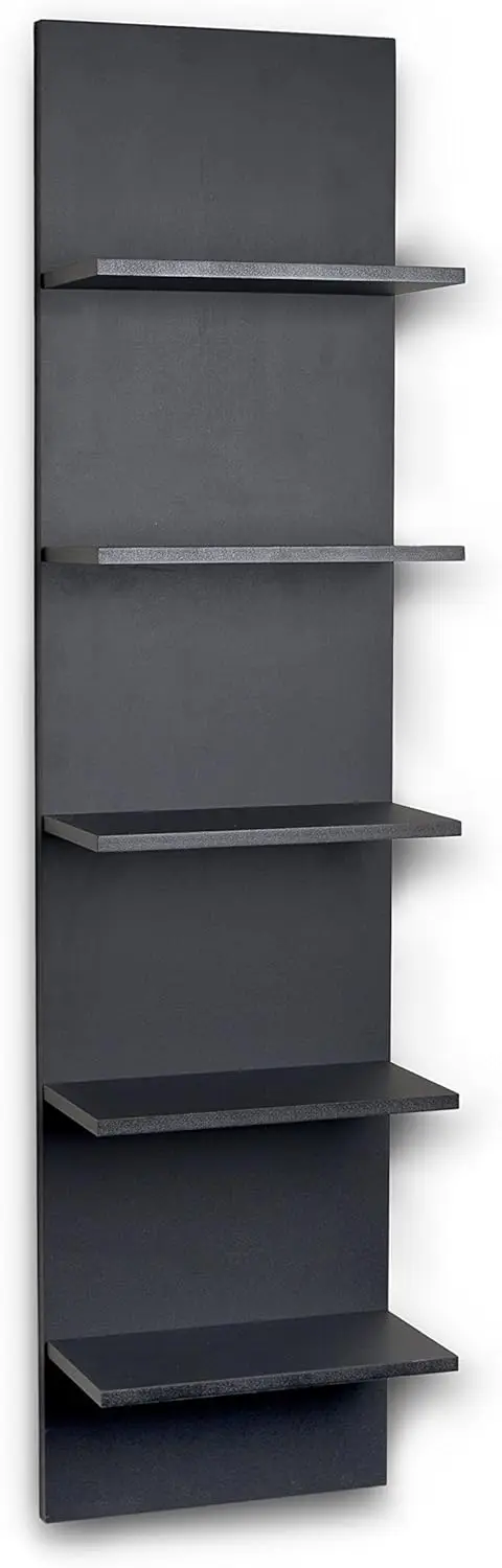 

Modern Narrow Wall Mount Shelving Unit with 5 Shelves for Books and Decor Display in Black, Ideal for Home or Office