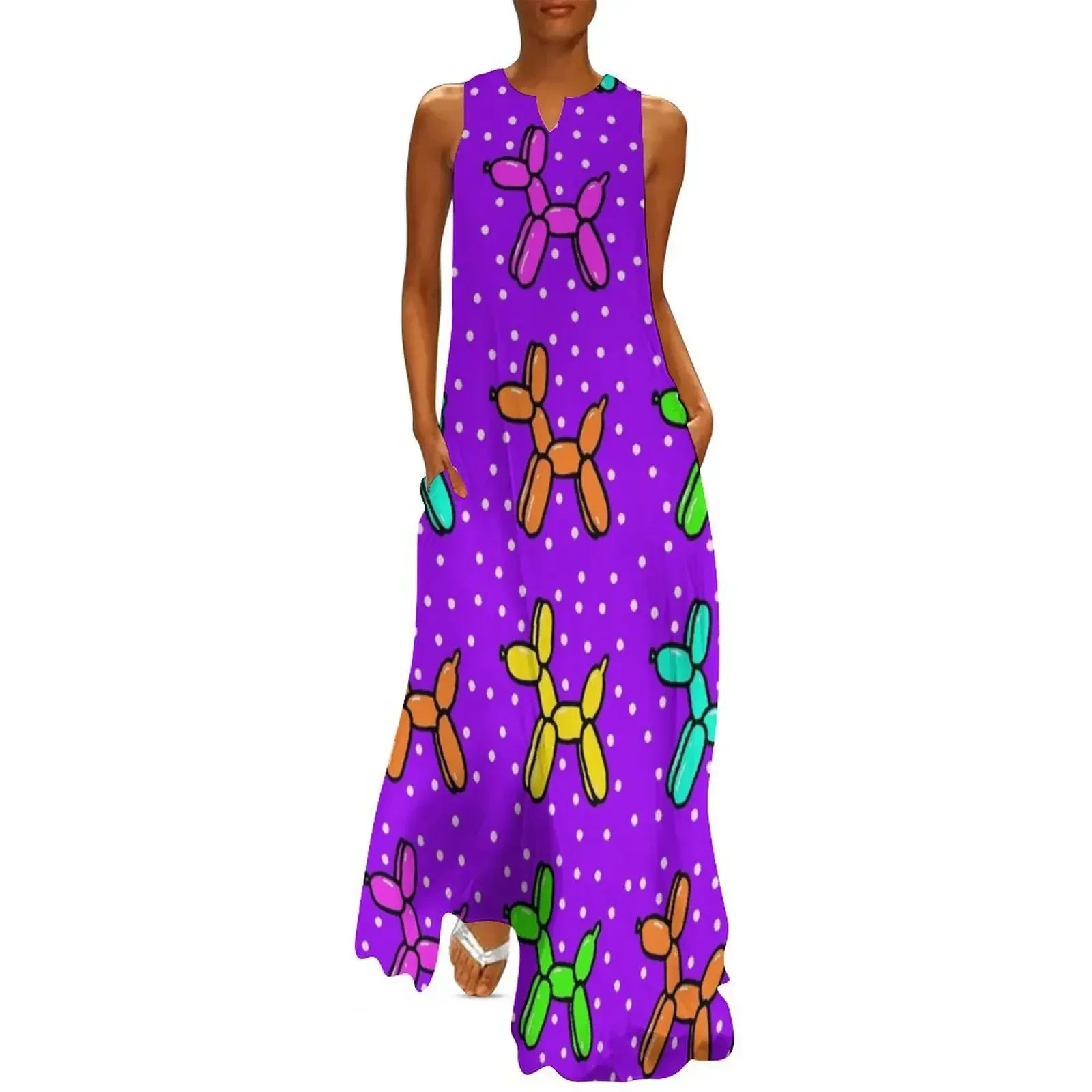 

Balloon Dogs: Multi-color on Purple Long Dress women dresses Women's summer suit dresses for women festival outfit women Dress