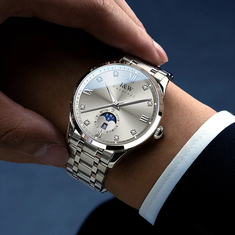 

Japan MIYOTA movement Men Mechanical Watch Silver Grey Dial 50M Waterproof Sapphire Crystal Date Men Automatic Wristwatches