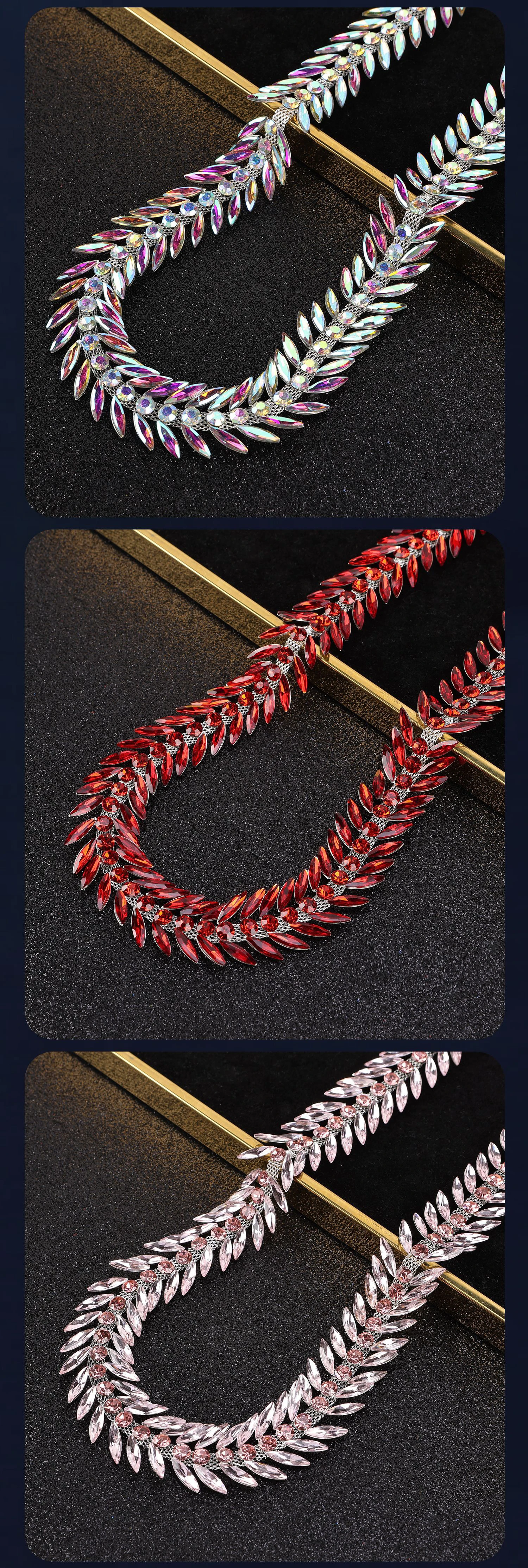 5 Yards Strasskette Kristalldiamant DIY Bastelzubehör Kleidungsaccessoire Blattförmiges Strassband Nähzubehör Dekoration – Detail 5