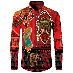 New Men's Shirt Dashiki African Print Long Sleeve Shirts Tops Traditional Couple Clothes Hip Hop Ethnic Style Streetwear Lapel