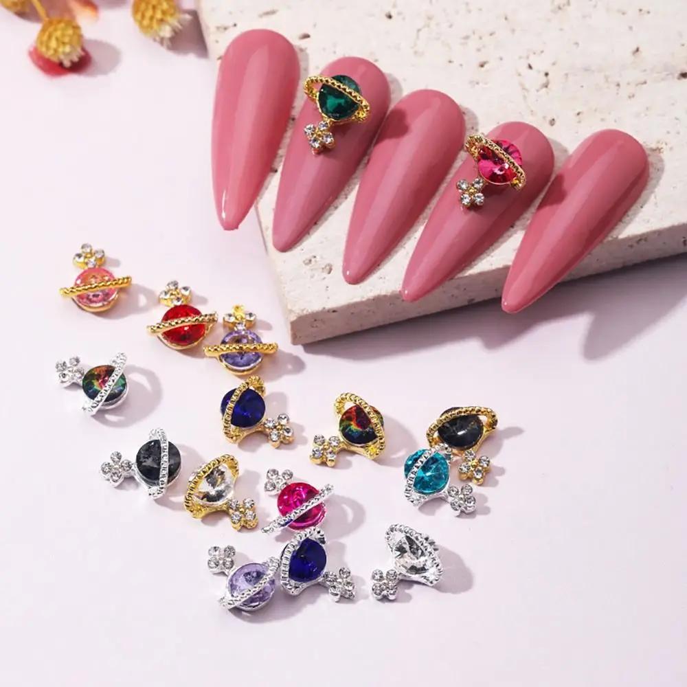 10Pcs 3D Zircon Alloy Nail Art Decoration Saturn Planet Cross Gems Stones Crystal Rhinestones Nail Charms Nail Accessories