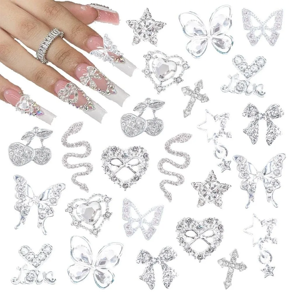 24 pièces nouveau Style Y2k Nail Art strass 3D coeur étoile arc cerise bricolage ongles breloques résine et alliage ongles gemmes décor ongles fournitures